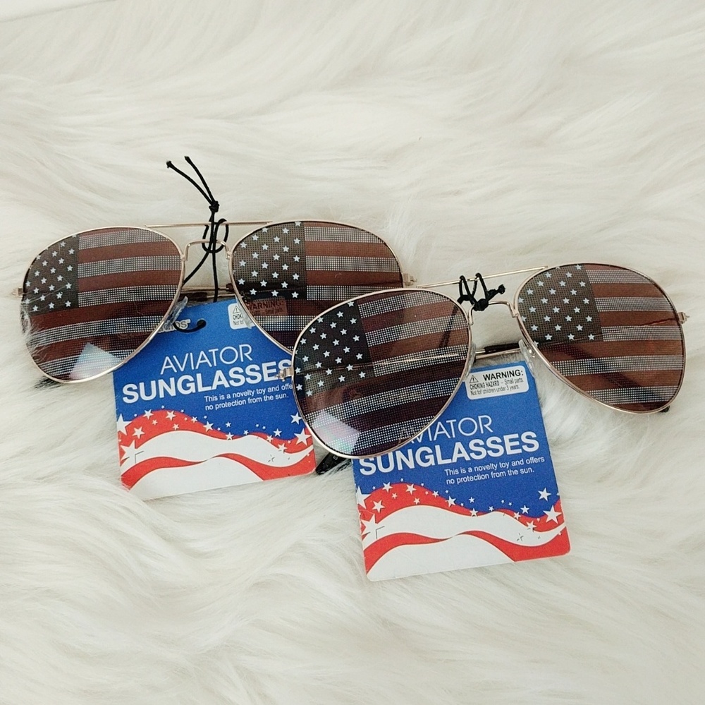🍂TWO PAIR American Flag Aviator Sunglasses